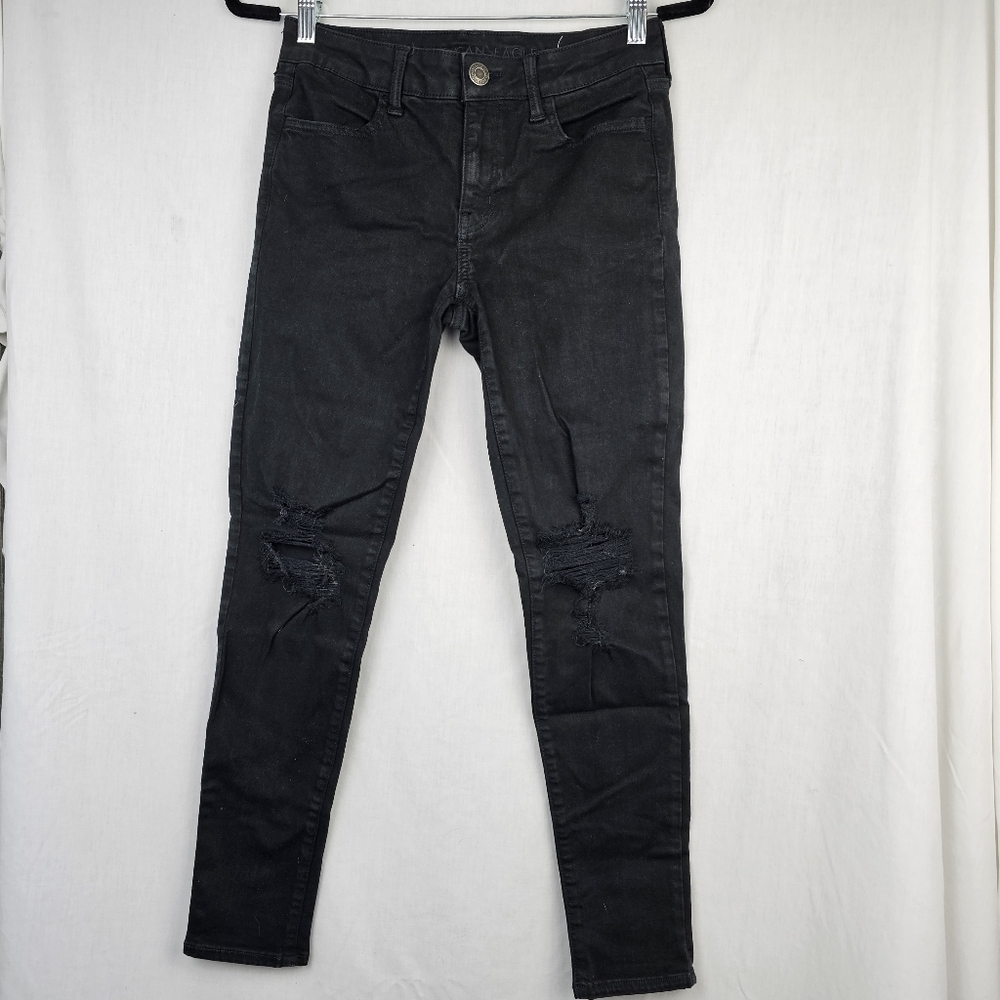 American Eagle Black Distressed Jegging Pants‎ Size 8